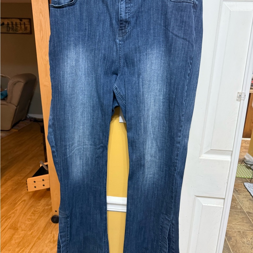 Standards & Practices Size 20 Blue Stretch Jeans Ankle Slit Straight Leg